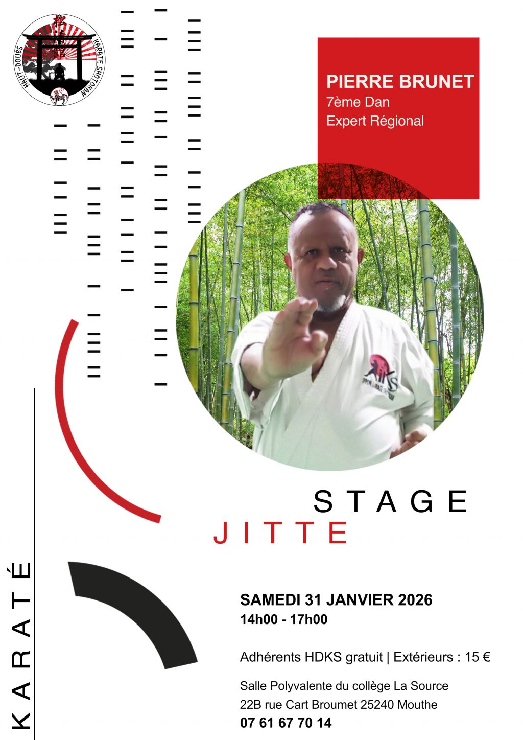 Affiche présentant le stage de Karaté sur le Kata Jitte animé par Pierre Brunet 7ème Dan.